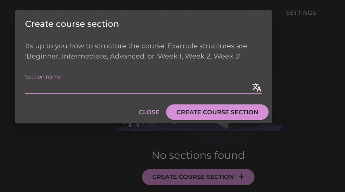 Create a course section